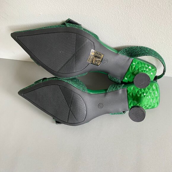 Green Sparkly Pointy Toe Sling Back Heeled Shoes Sz 10 - Picture 9 of 12